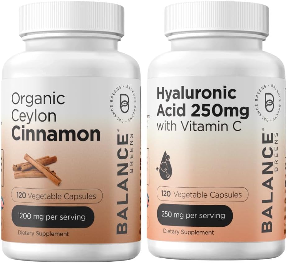 Organic Ceylon Cinnamon and Hyaluronic Acid with Vitamin C Supplement Combo for Balance