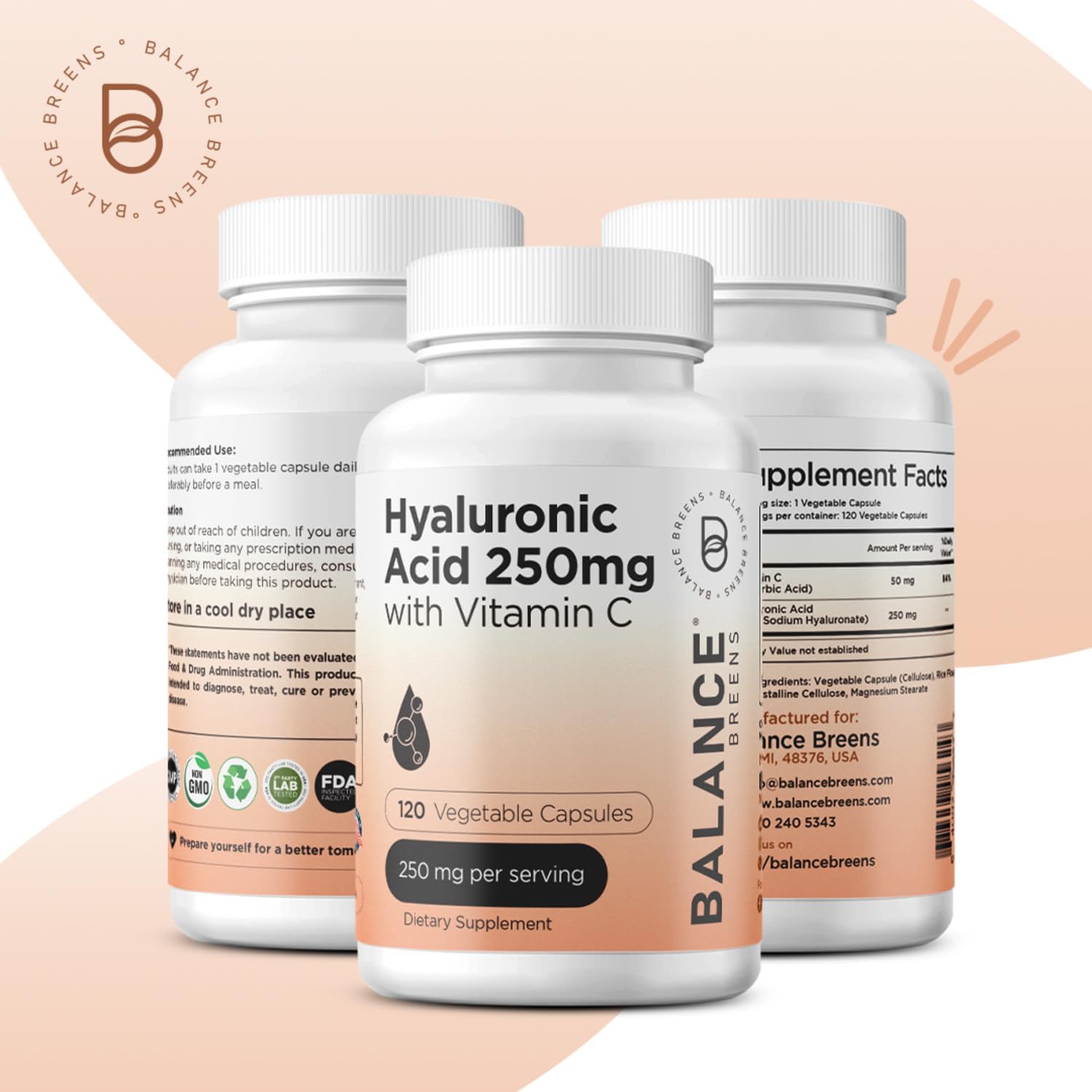 Organic Ceylon Cinnamon and Hyaluronic Acid with Vitamin C Supplement Combo for Balance