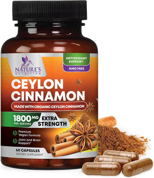 Organic Ceylon Cinnamon Capsules - Non-GMO, Gluten-Free, Dairy-Free Supplement - 60 Pills