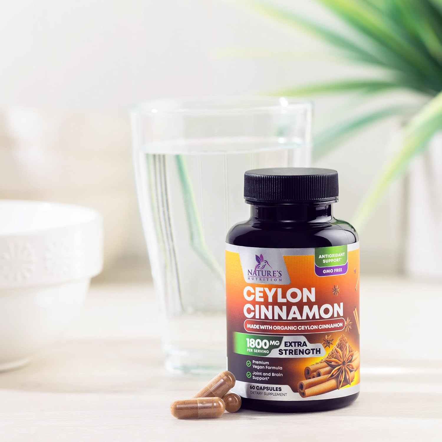 Organic Ceylon Cinnamon Capsules - Non-GMO, Gluten-Free, Dairy-Free Supplement - 60 Pills