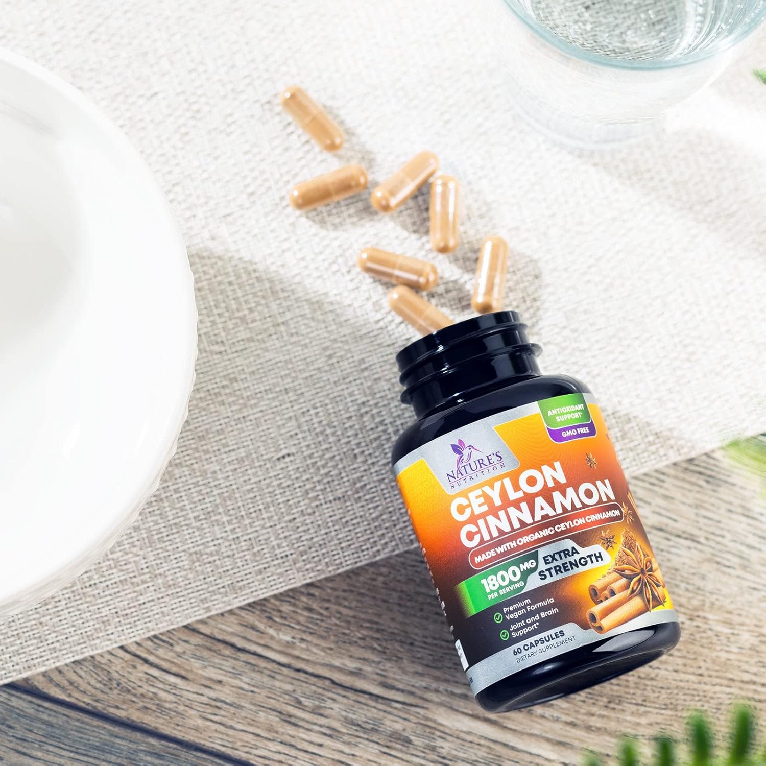 Organic Ceylon Cinnamon Capsules - Non-GMO, Gluten-Free, Dairy-Free Supplement - 60 Pills