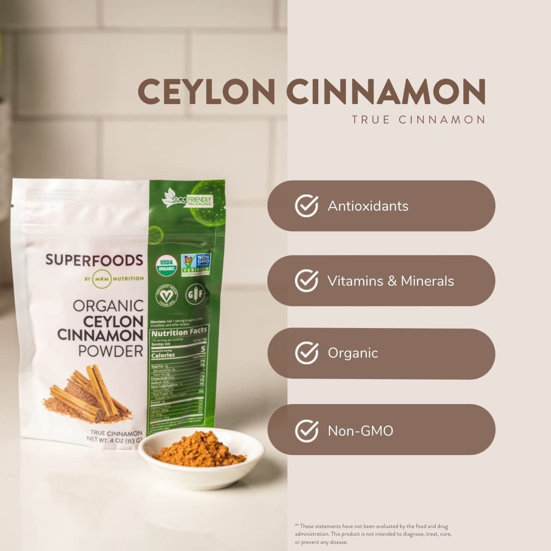 Organic Ceylon Cinnamon Powder by MRM Nutrition | Superfood with Antioxidants for Heart Health | Vegan & Gluten-free | 113 Servings