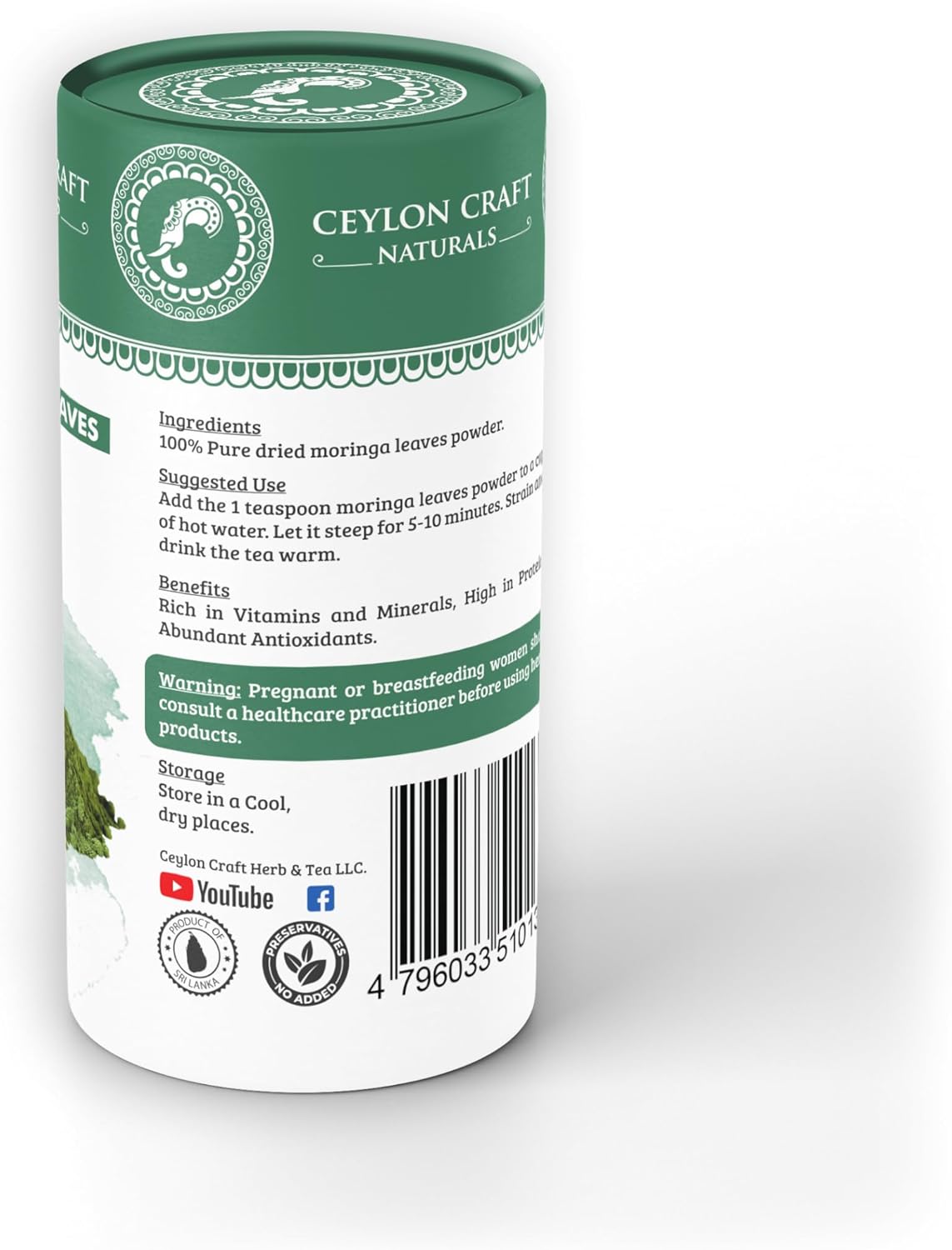 Organic Ceylon Craft Naturals Moringa Leaves Powder - 100% Pure & Natural Sri Lanka Superfood Tea/Herb - 30g