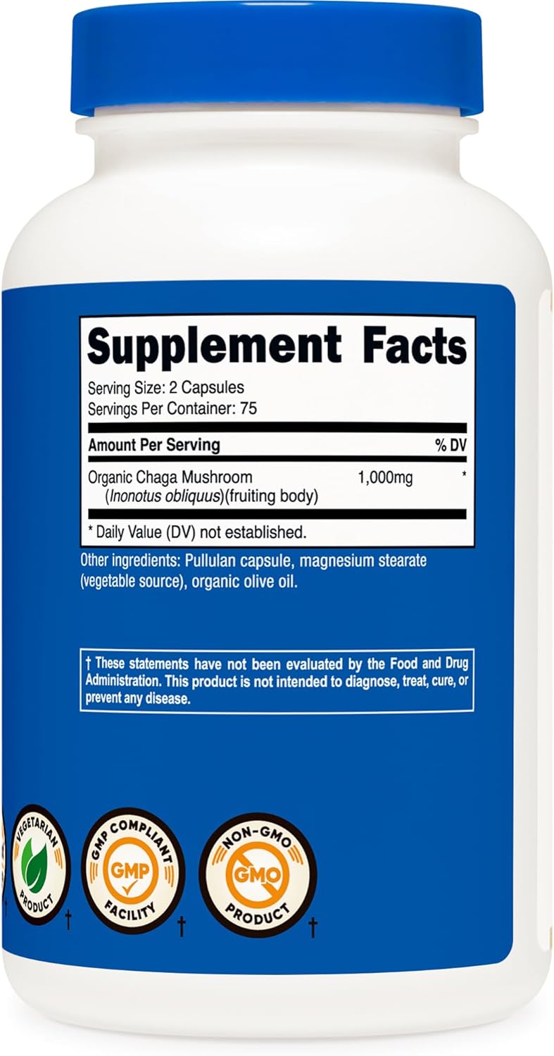 Organic Chaga Mushroom Capsules 1000mg - CCOF Certified, Vegetarian, Gluten Free - 75 Servings, 150 Capsules - BoostGo Australia