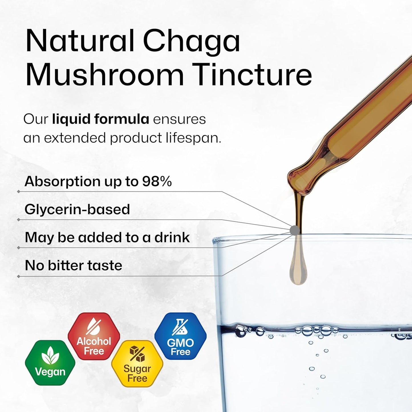 Organic Chaga Mushroom Extract Tincture - Immune Support Drops - Vegan & Sugar Free - 4 Fl.Oz.