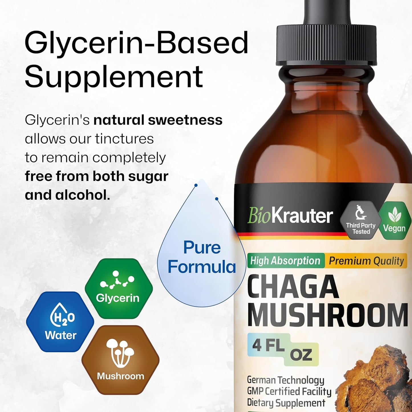 Organic Chaga Mushroom Extract Tincture - Immune Support Drops - Vegan & Sugar Free - 4 Fl.Oz.