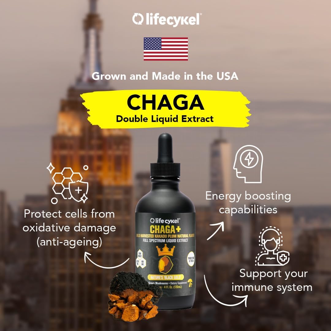 Organic Chaga Mushroom Extract with Kakadu Plum - Immune Support Supplement - 2 Fl Oz Double Extracted Tincture for Adults and Kids