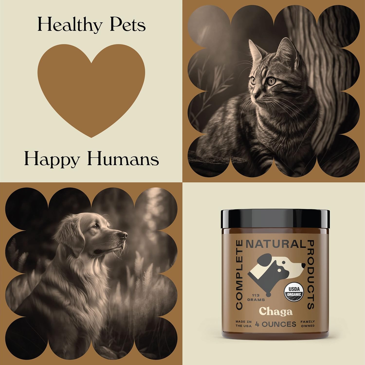 Organic Chaga Mushroom Powder for Pets - 4oz - Pure and Natural