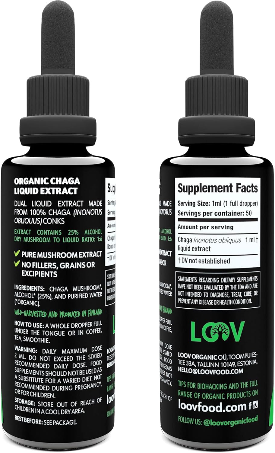 Organic Chaga Tincture - Fruiting Bodies - Antioxidant & Immune Support - 50 Servings
