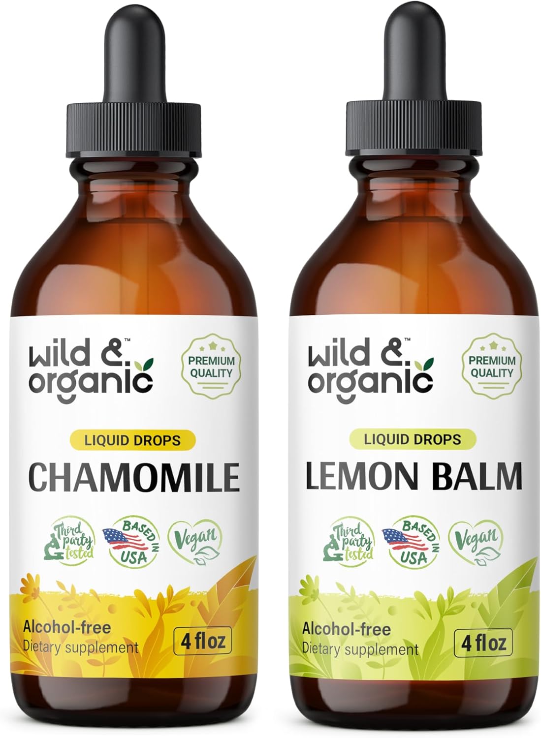 Organic Chamomile and Lemon Balm Tincture Combo Pack - 4 fl oz Each