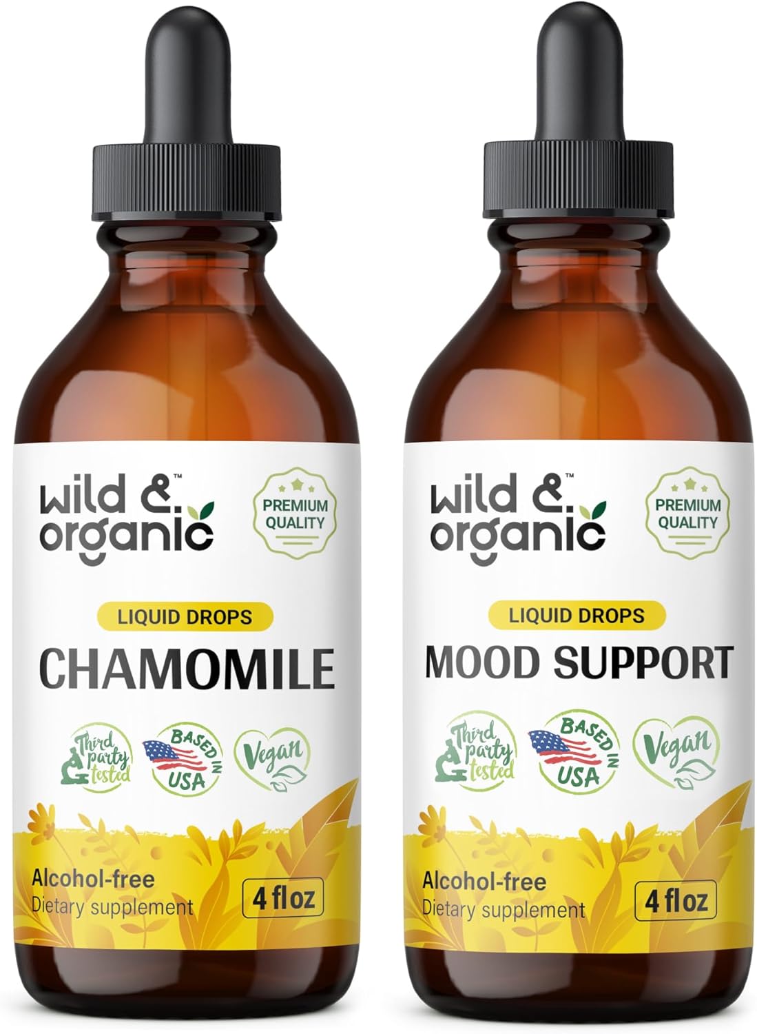 Organic Chamomile and Mood Support Tincture Bundle - 4 fl oz Each