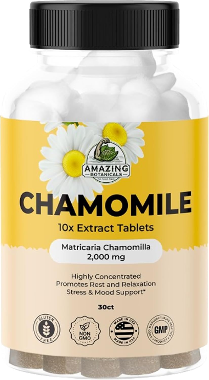 Organic Chamomile Extract Tablets - 10x Strength 2000 MG - Relaxation Supplement - 30 Plant-Based Tablets