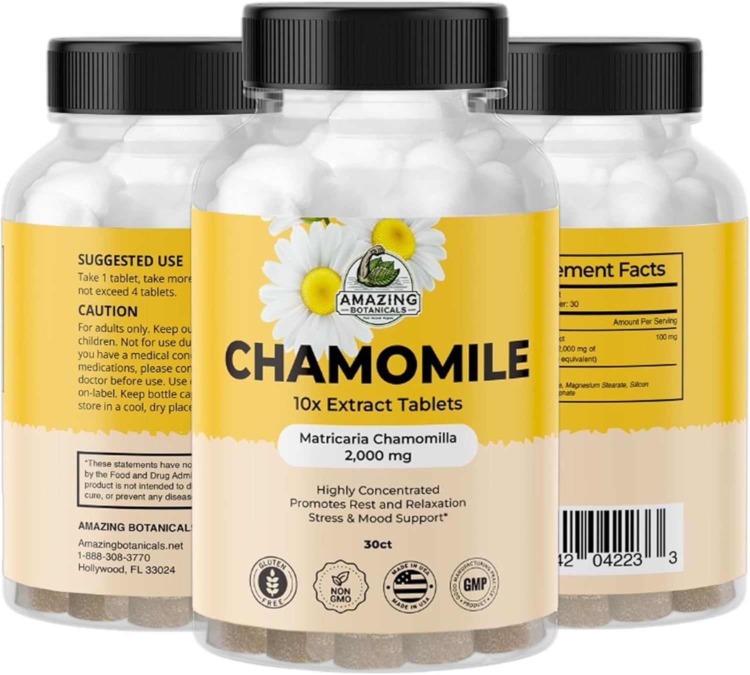 Organic Chamomile Extract Tablets - 10x Strength 2000 MG - Relaxation Supplement - 30 Plant-Based Tablets