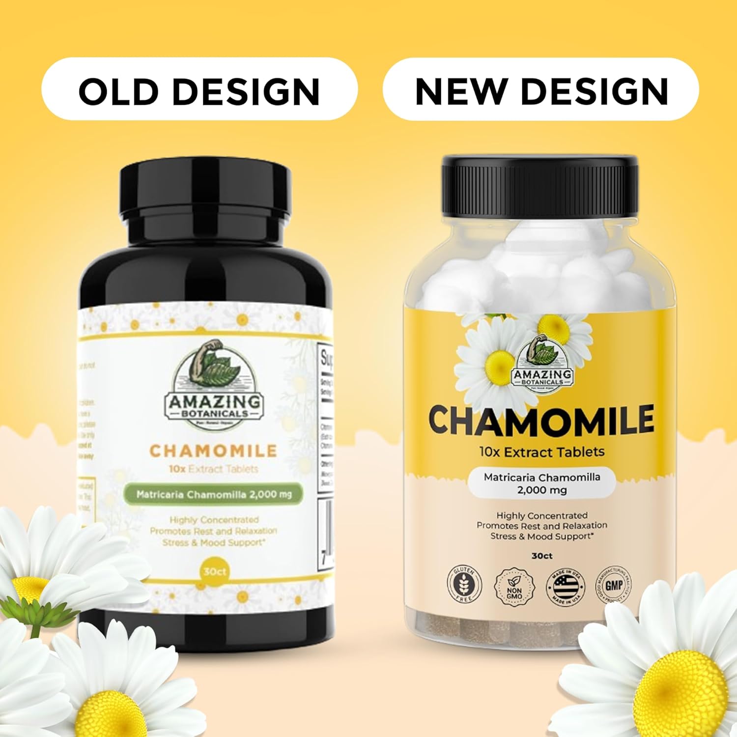 Organic Chamomile Extract Tablets - 10x Strength 2000 MG - Relaxation Supplement - 30 Plant-Based Tablets