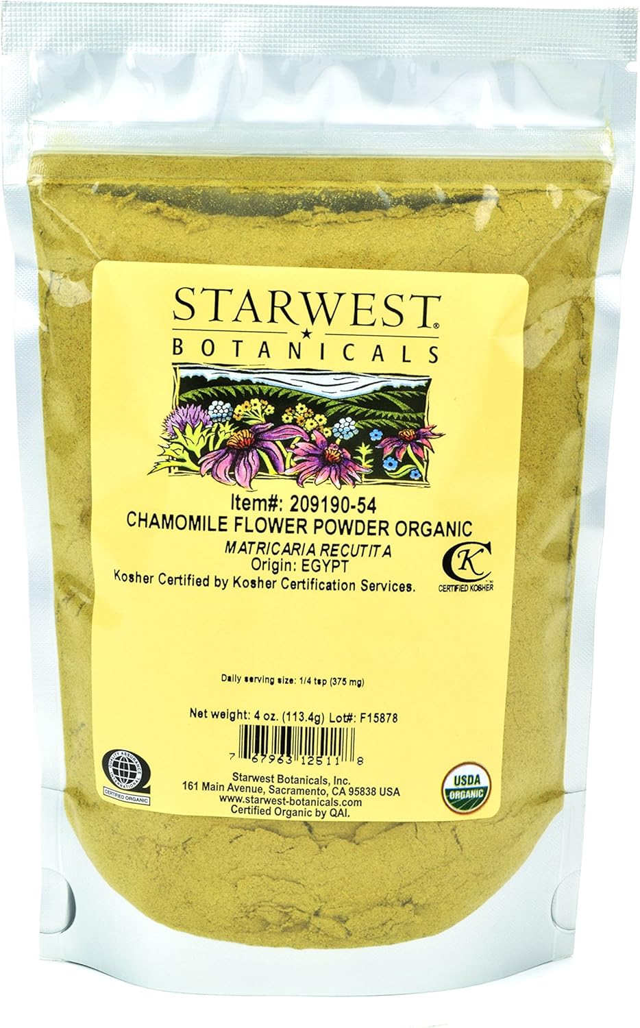 Organic Chamomile Flower Powder - 4 Ounces by Starwest Botanicals