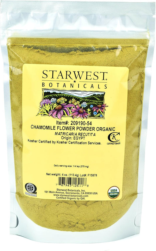 Organic Chamomile Flower Powder - 4 Ounces by Starwest Botanicals