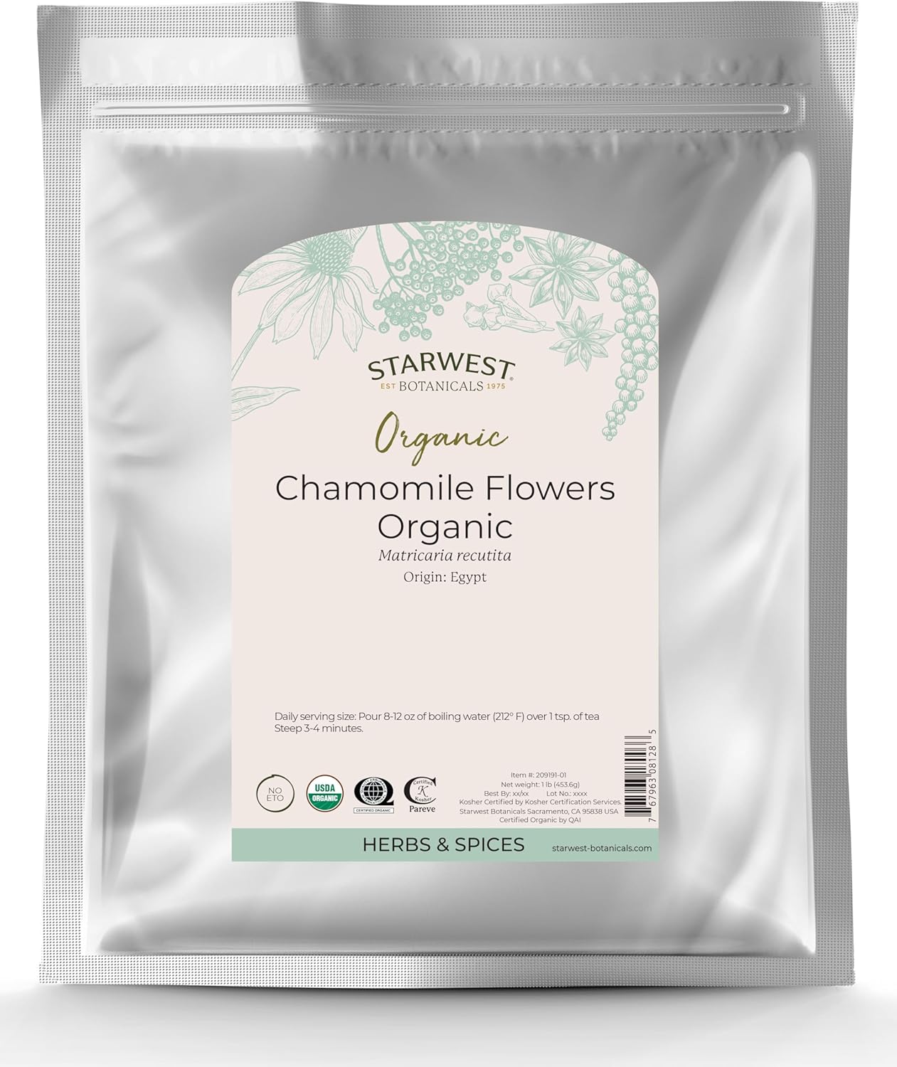 Organic Chamomile Flower Whole (Egypt) 1 lb by Starwest Botanicals