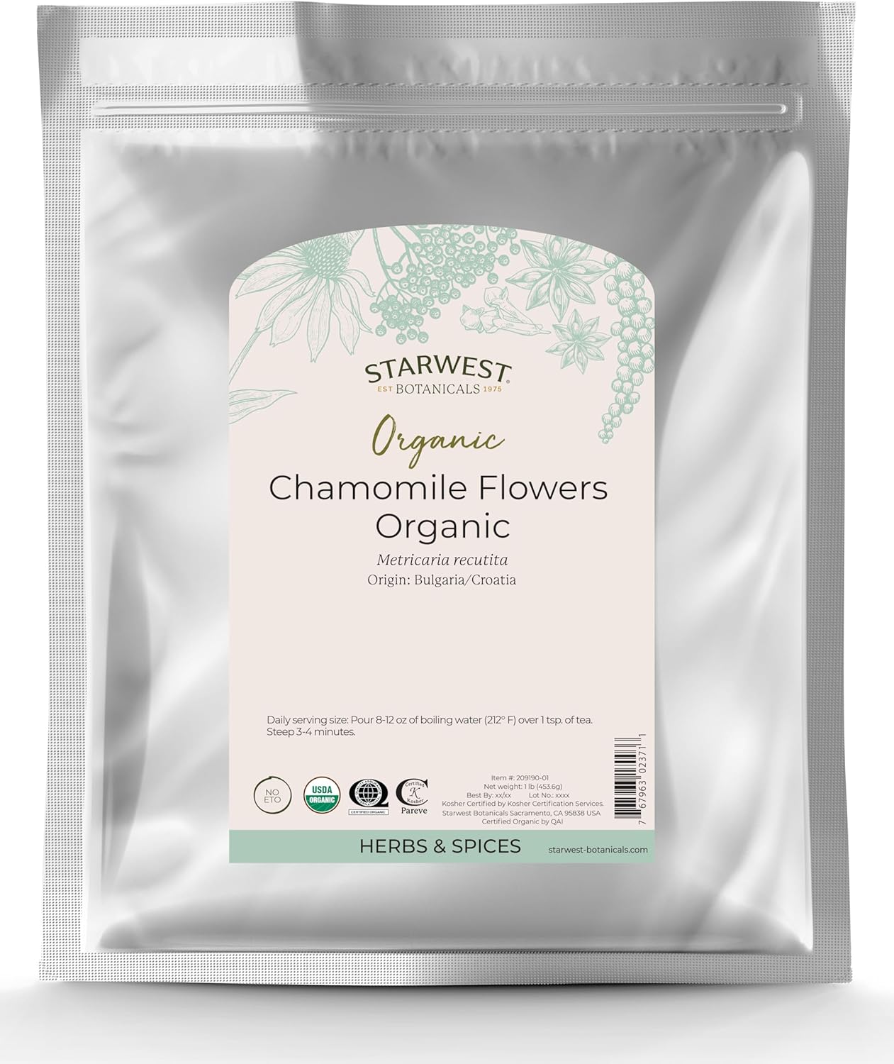 Organic Chamomile Flowers from Croatia - 1 lb Bag by Starwest Botanicals