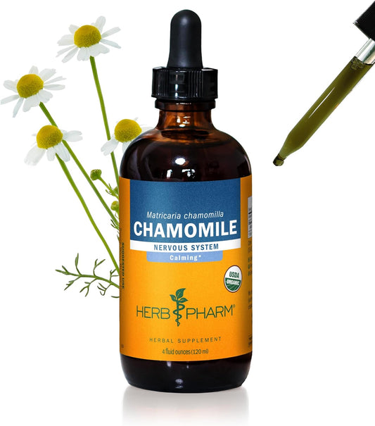 Organic Chamomile Liquid Extract for Calming Nervous System Support - 4 oz by Herb Pharm
