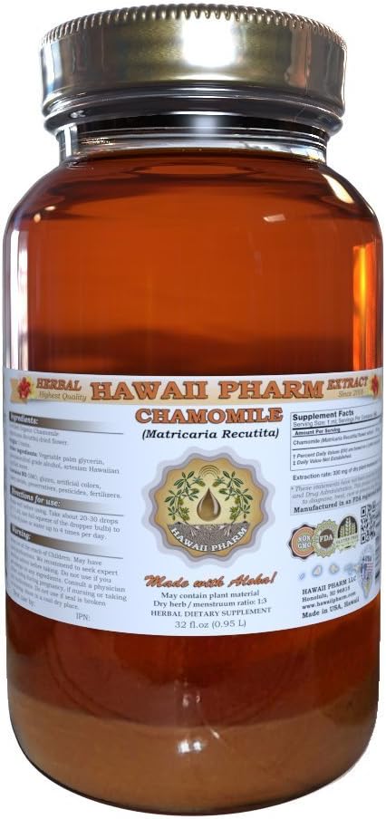 Organic Chamomile Liquid Extract Tincture Supplement - 32 oz Hawaii Pharm Unfiltered