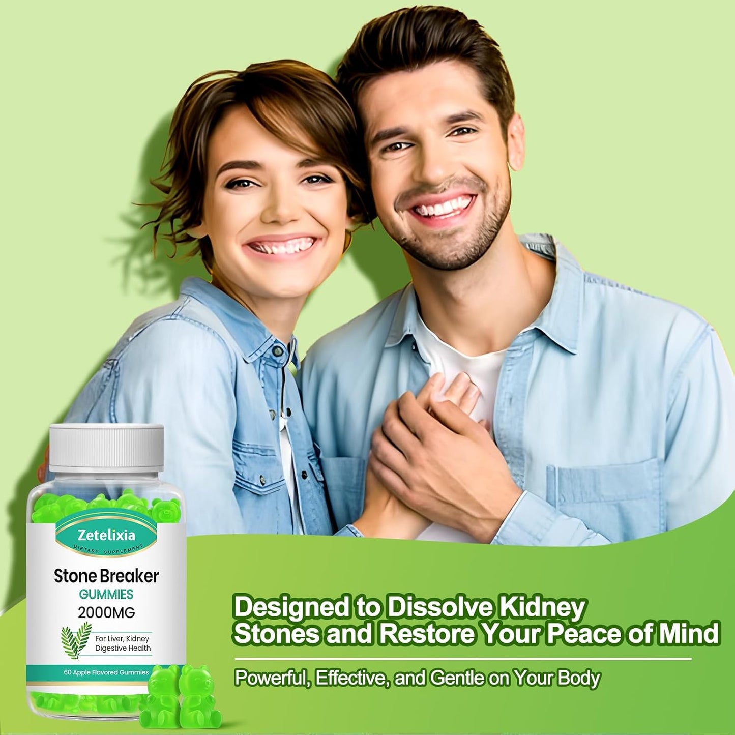 Organic Chanca Piedra Stone Breaker Gummies - Kidney & Gallbladder Health Supplement (2 Pack), Sugar Free, Vegan, Non-GMO, Apple Flavor