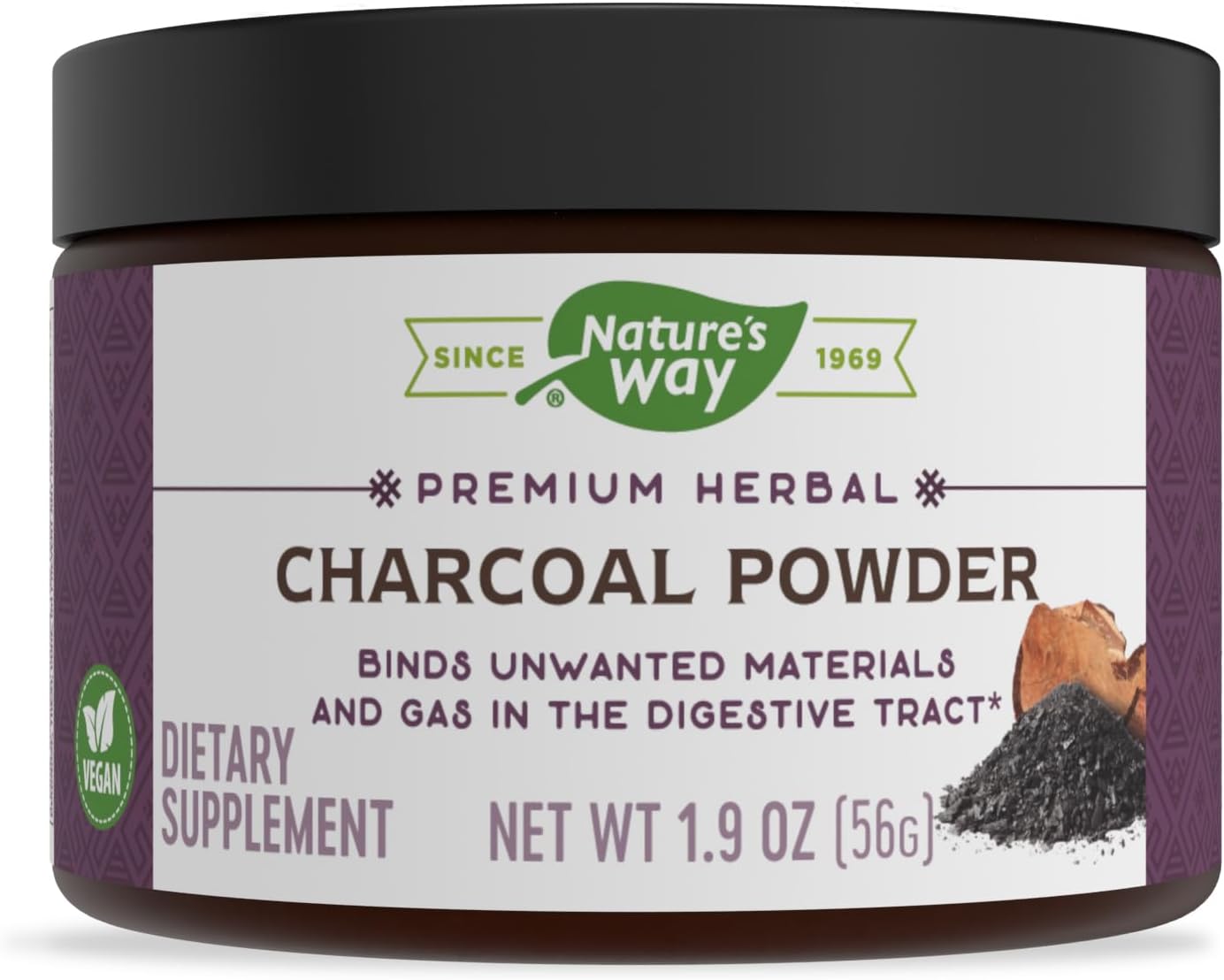 Organic Charcoal Powder 800mg per Serving, BPA-Free Packaging - Nature's Way Herbal Supplement