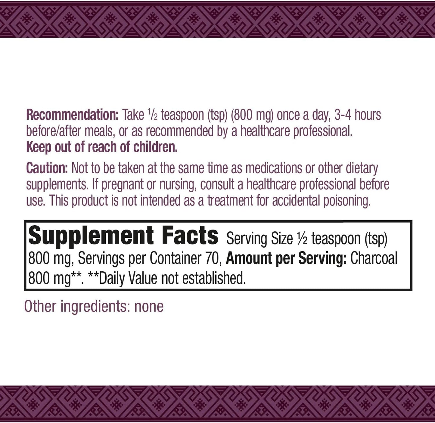 Organic Charcoal Powder 800mg per Serving, BPA-Free Packaging - Nature's Way Herbal Supplement