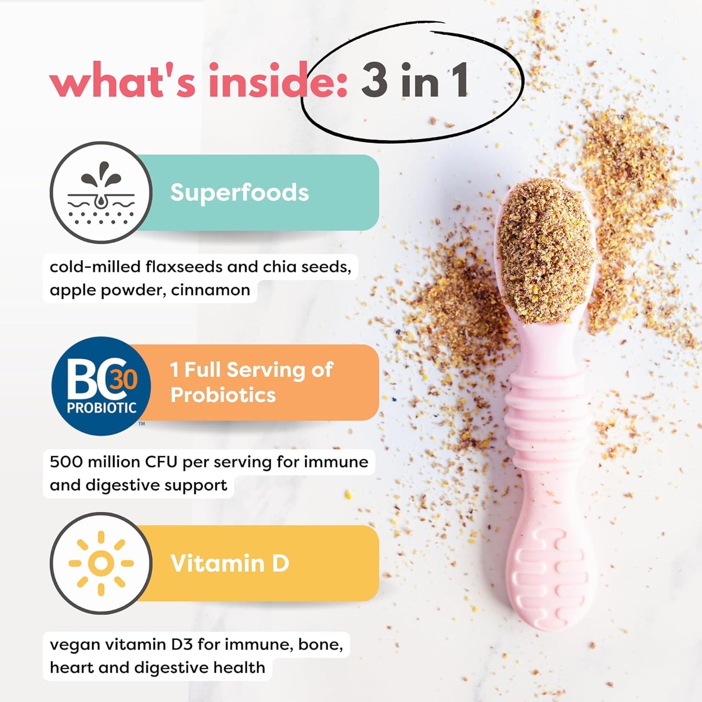 Organic Chia & Flax Seed Digestion Blend with Probiotics for Babies, Toddlers, and Kids - Apple & Cinnamon Flavor - 7oz Pack - BoostGo Australia