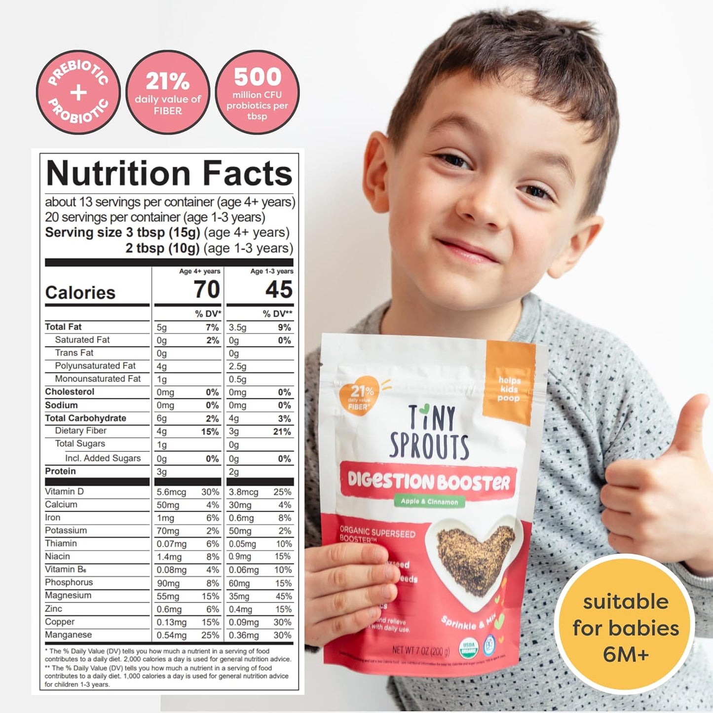 Organic Chia & Flax Seed Digestion Blend with Probiotics for Babies, Toddlers, and Kids - Apple & Cinnamon Flavor - 7oz Pack - BoostGo Australia