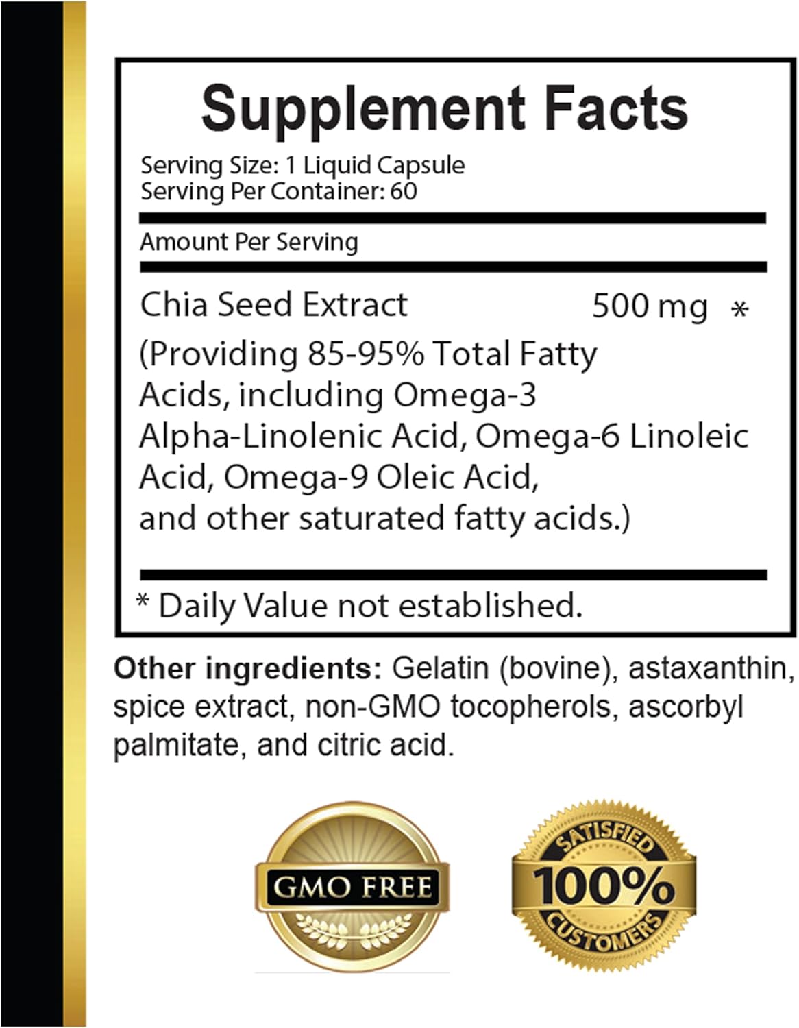 Organic Chia Seed Oil Supplement - Ground Black Chia Seeds, Pure Gluten-Free Chia Seed Oil - 60 Capsules