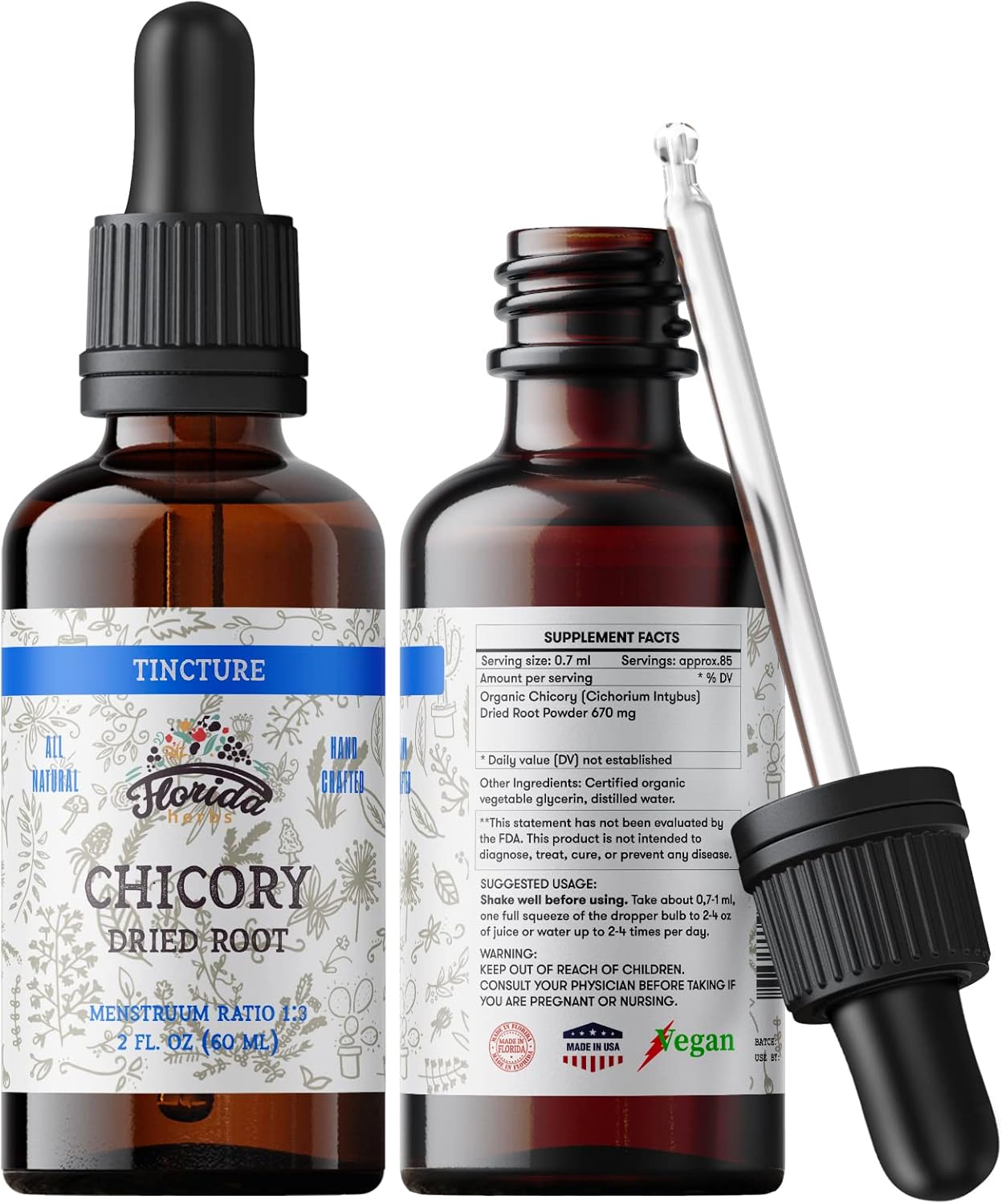 Organic Chicory Tincture Extract for Liver, Gallbladder, Loss of Appetite - 2 oz (60 ml)
