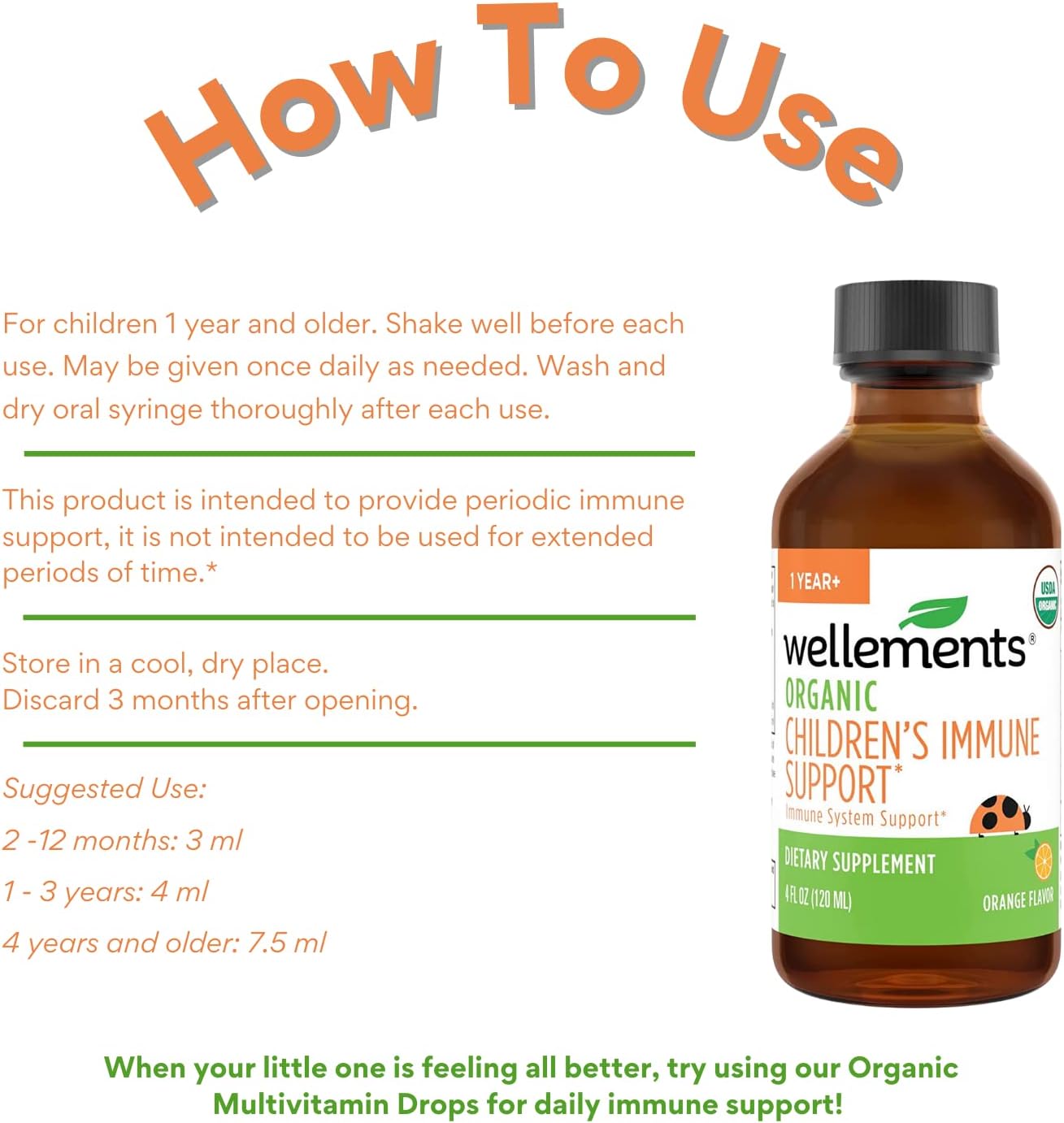 Organic Children's Immune Support Syrup with Vitamin C & Zinc - USDA Certified, Orange Flavor, Free from Allergens & Parabens, 4 fl oz