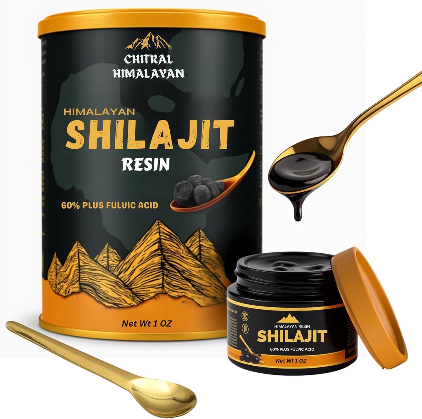 Organic Chitral Himalayan Shilajit Resin - 100% Pure Gold-Graded Authentic Mountain Black Shilajit for Men & Women - 1 oz