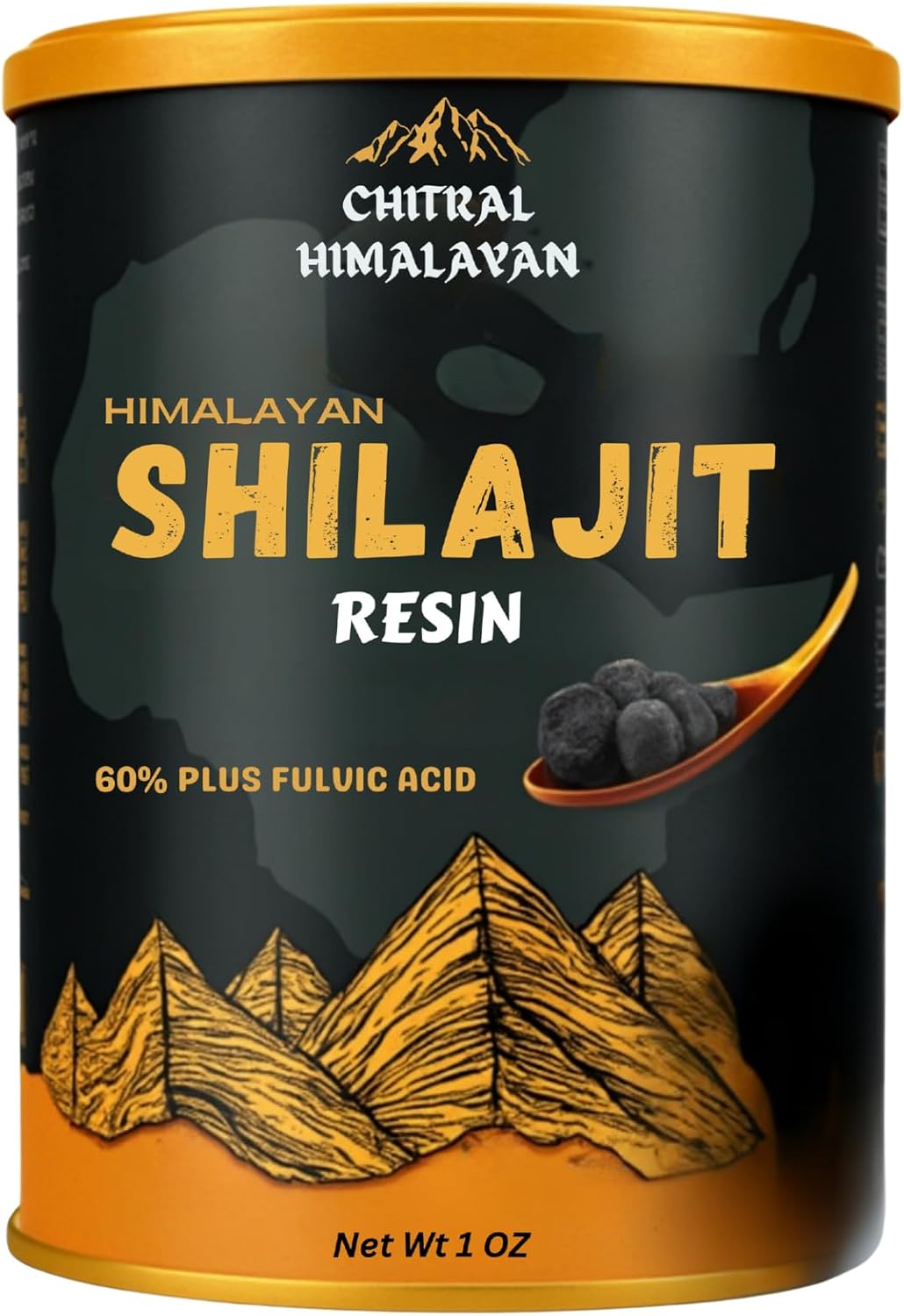 Organic Chitral Himalayan Shilajit Resin - 100% Pure Gold-Graded Authentic Mountain Black Shilajit for Men & Women - 1 oz