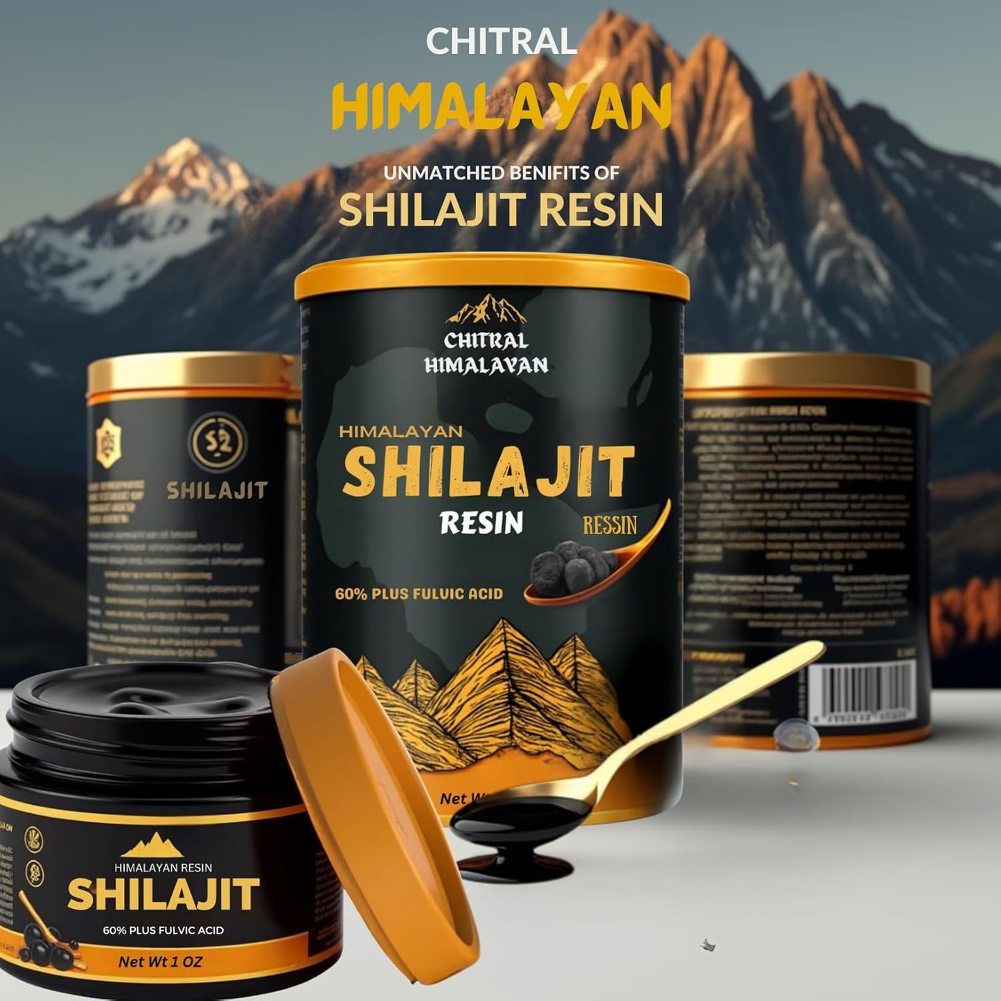Organic Chitral Himalayan Shilajit Resin - 100% Pure Gold-Graded Authentic Mountain Black Shilajit for Men & Women - 1 oz