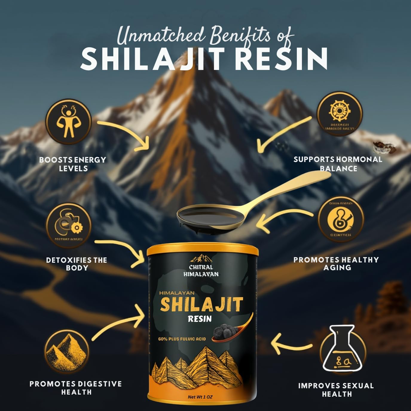 Organic Chitral Himalayan Shilajit Resin - 100% Pure Gold-Graded Authentic Mountain Black Shilajit for Men & Women - 1 oz