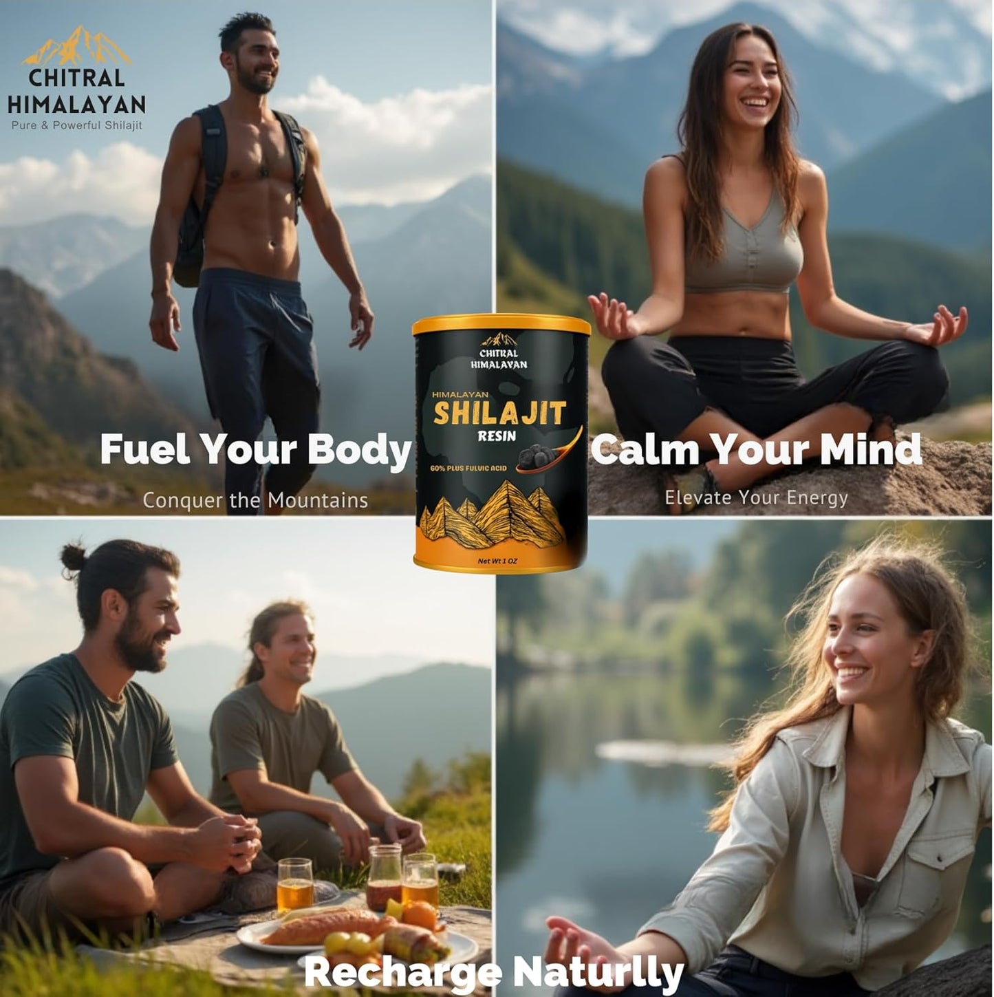 Organic Chitral Himalayan Shilajit Resin - 100% Pure Gold-Graded Authentic Mountain Black Shilajit for Men & Women - 1 oz