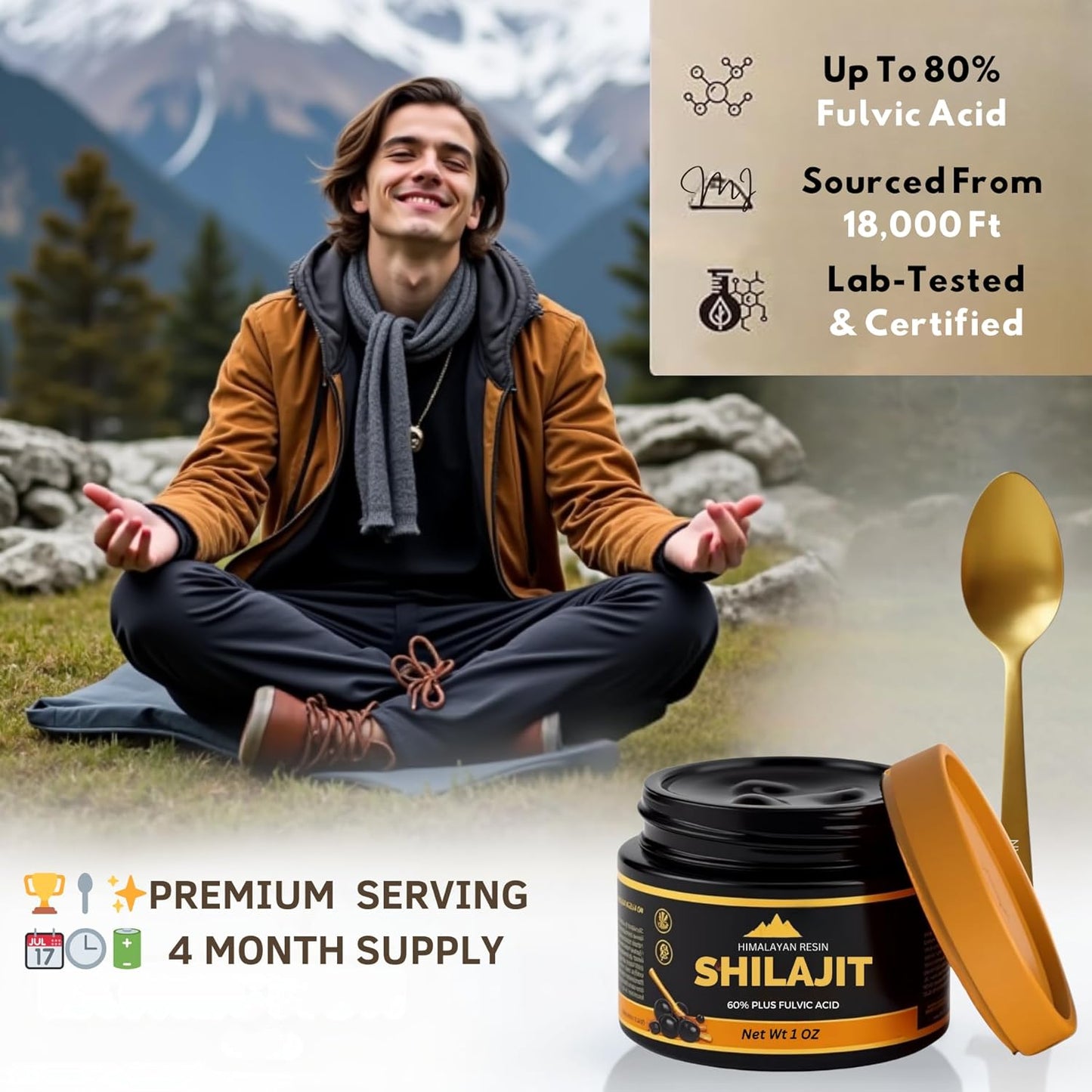 Organic Chitral Himalayan Shilajit Resin - 100% Pure Gold-Graded Authentic Mountain Black Shilajit for Men & Women - 1 oz