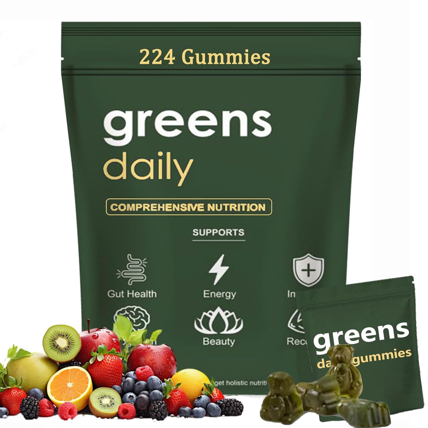 Organic Chlorella and Spirulina Gummies for Digestive Health - Multi-Vitamin and Mineral Supplement with 60+ Ingredients - 224 Daily Gummies