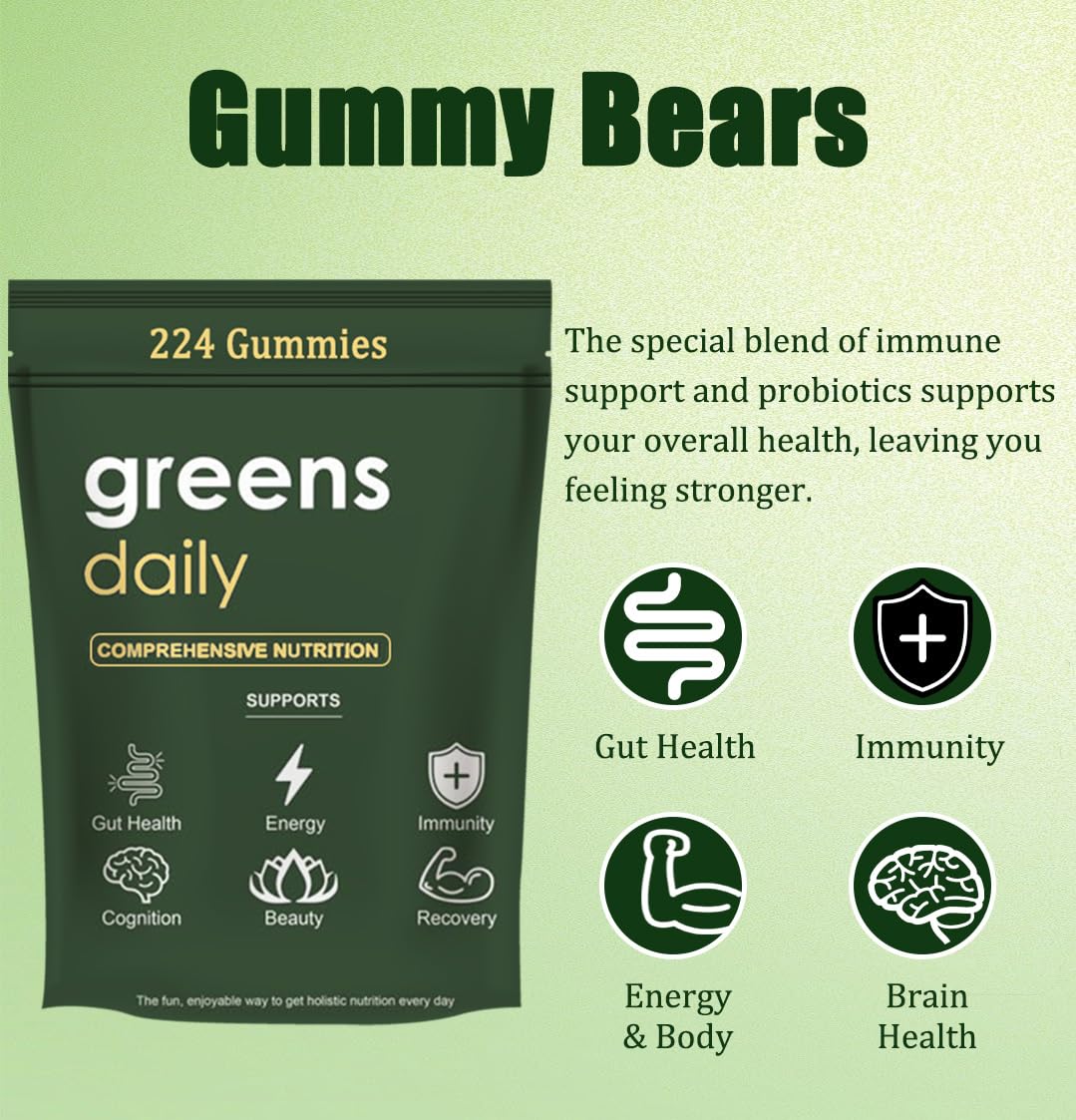 Organic Chlorella and Spirulina Gummies for Digestive Health - Multi-Vitamin and Mineral Supplement with 60+ Ingredients - 224 Daily Gummies