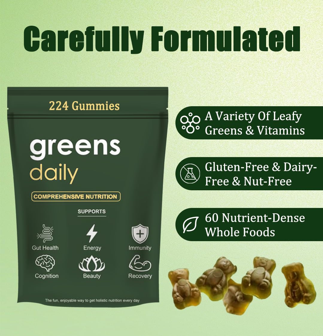 Organic Chlorella and Spirulina Gummies for Digestive Health - Multi-Vitamin and Mineral Supplement with 60+ Ingredients - 224 Daily Gummies
