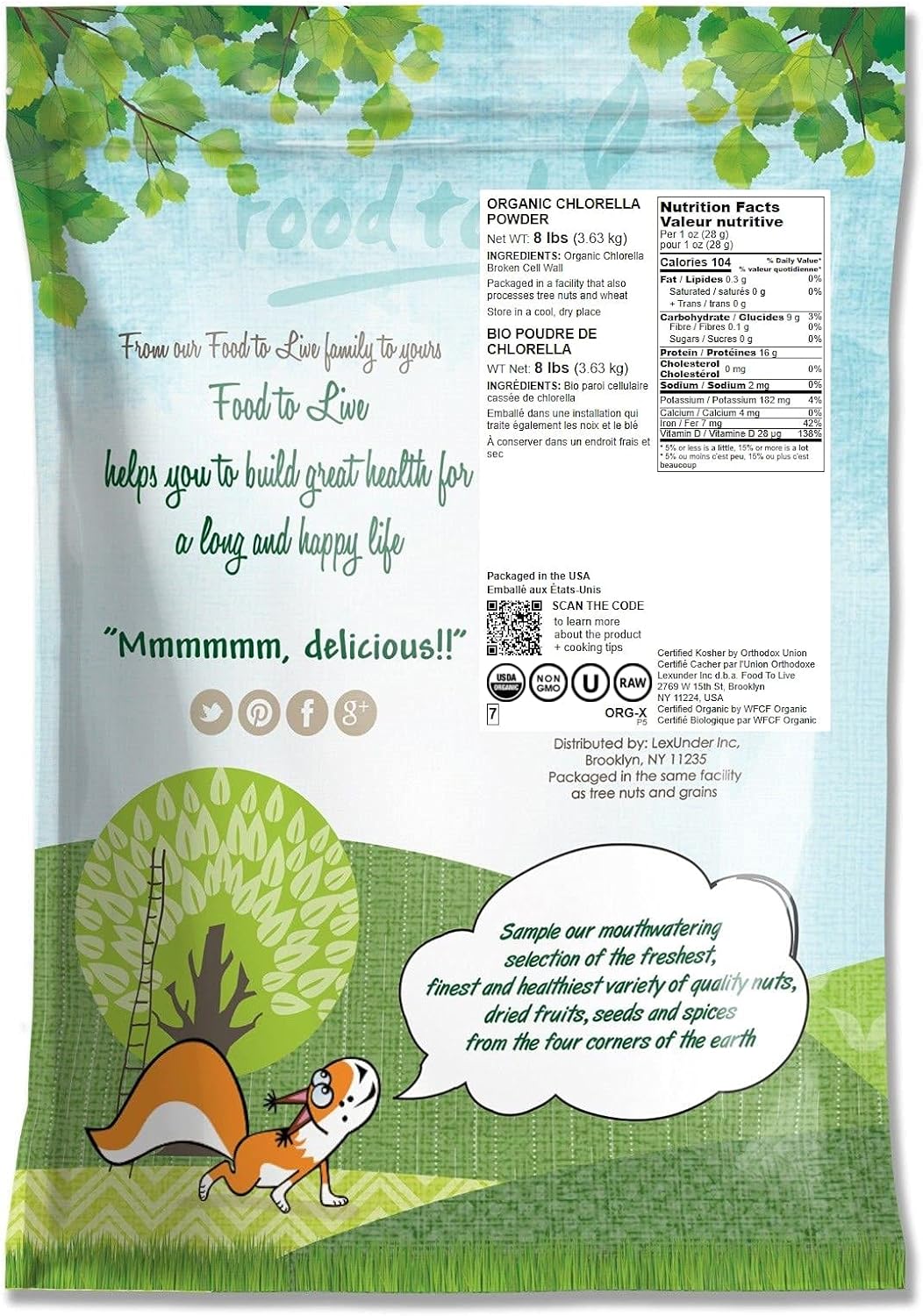 Organic Chlorella Powder 8lb - Non-GMO Raw Green Algae Superfood - Vegan Protein Rich in Vitamins & Minerals - Bulk Broken Cell Wall - Kosher & Pure Vegan