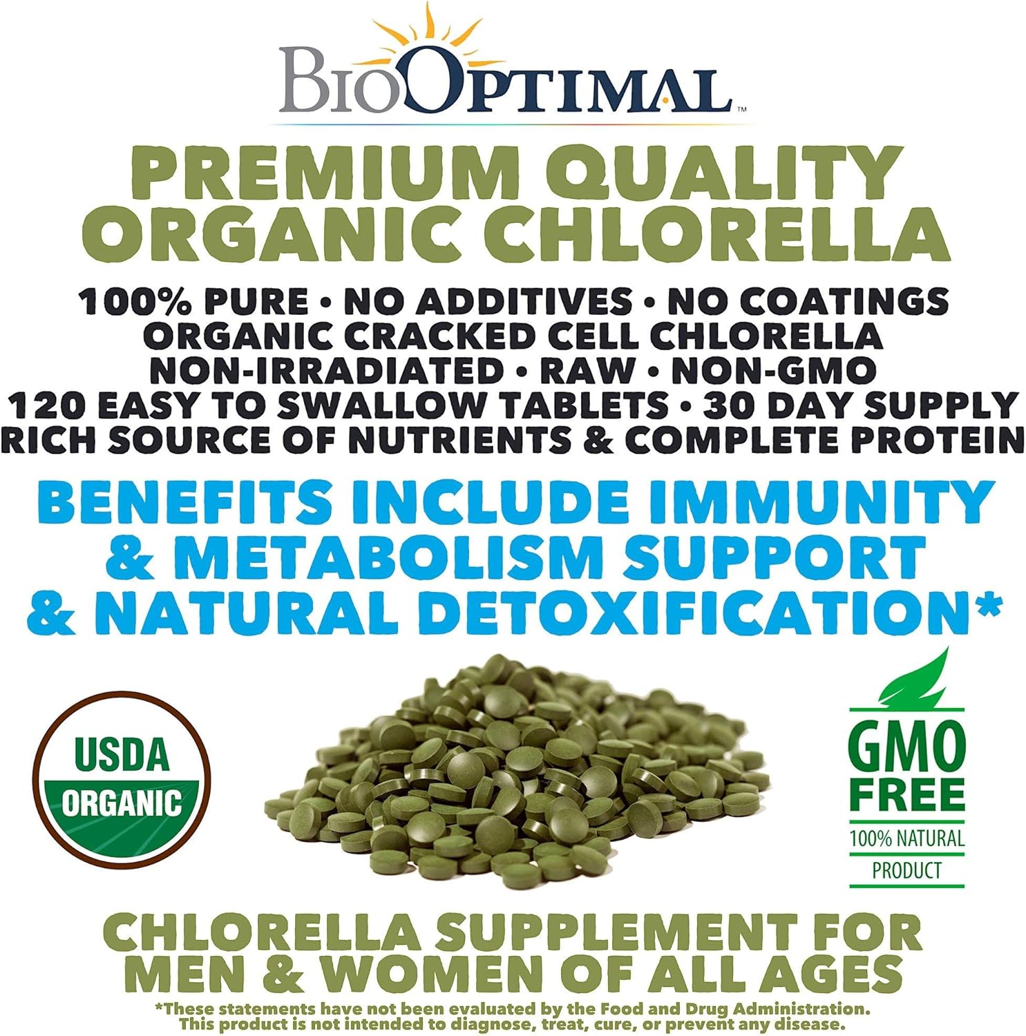 Organic Chlorella Spirulina Bundle - 120 Count Tablets Each, Premium Quality, 4 Organic Certifications