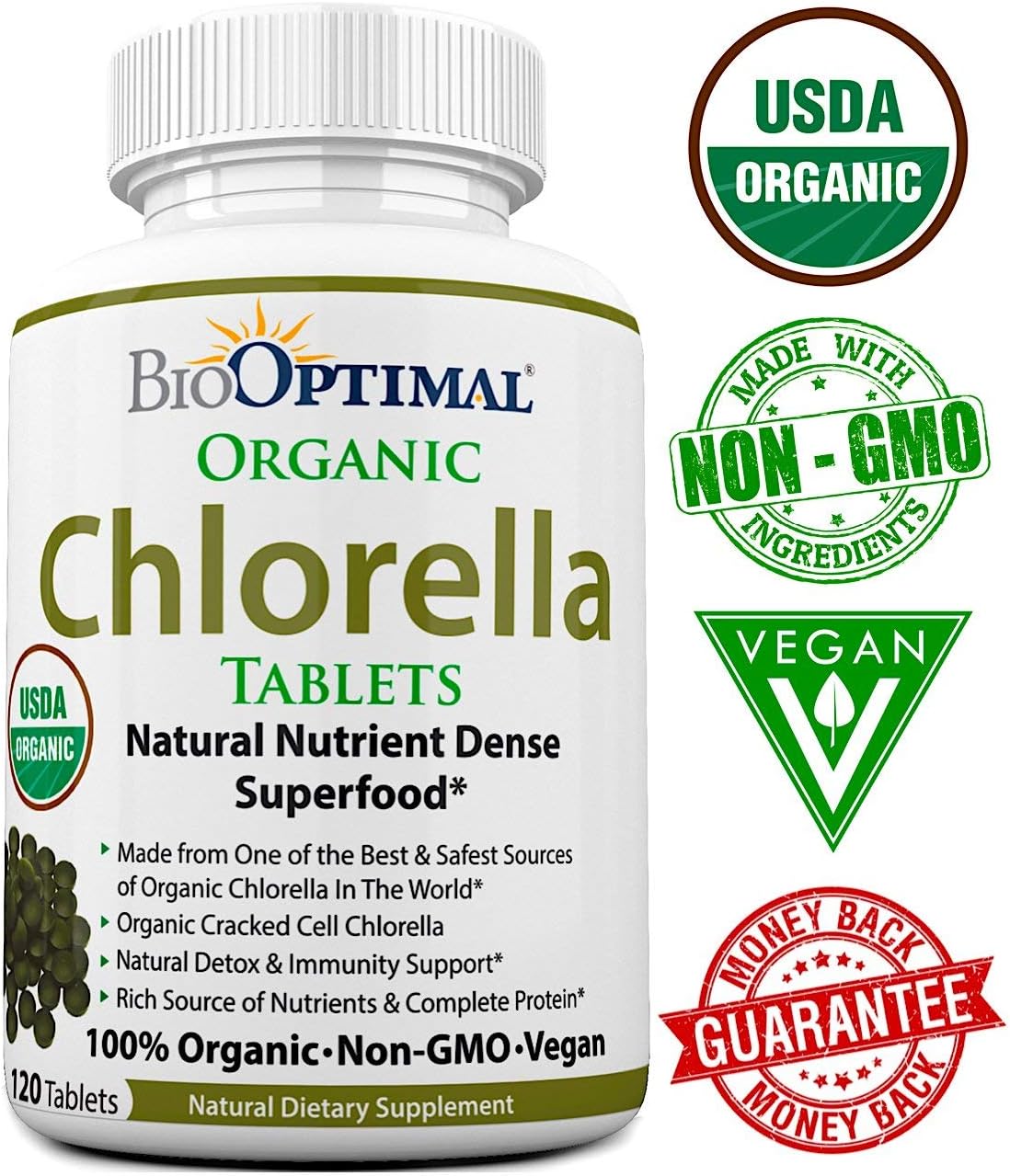 Organic Chlorella Spirulina Bundle - 120 Count Tablets Each, Premium Quality, 4 Organic Certifications