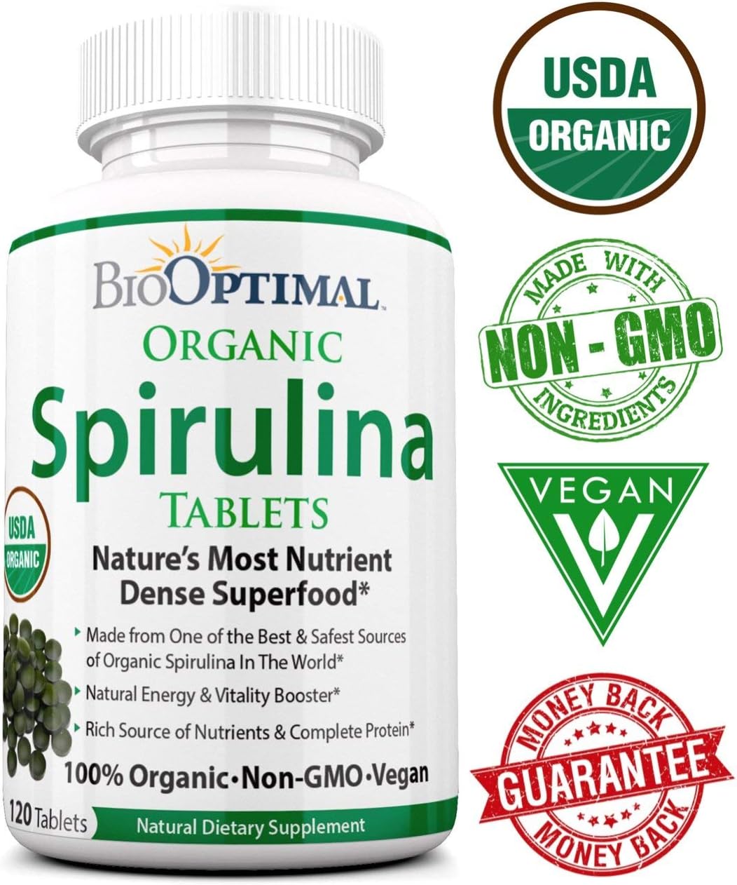 Organic Chlorella Spirulina Bundle - 120 Count Tablets Each, Premium Quality, 4 Organic Certifications