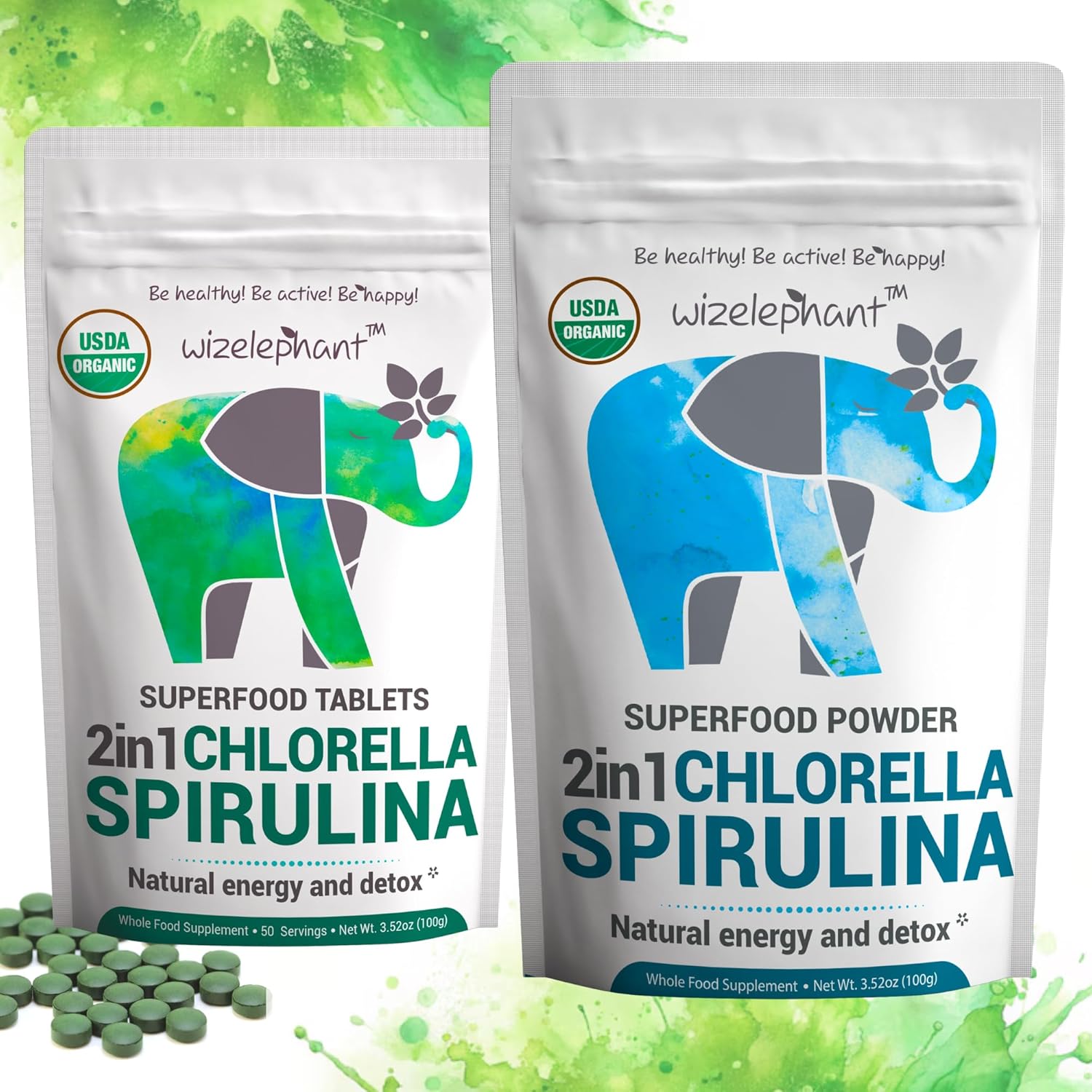 Organic Chlorella Spirulina Powder & Tablets Bundle | Rich in Chlorophyll | Greens Superfood Combo Pack for Health