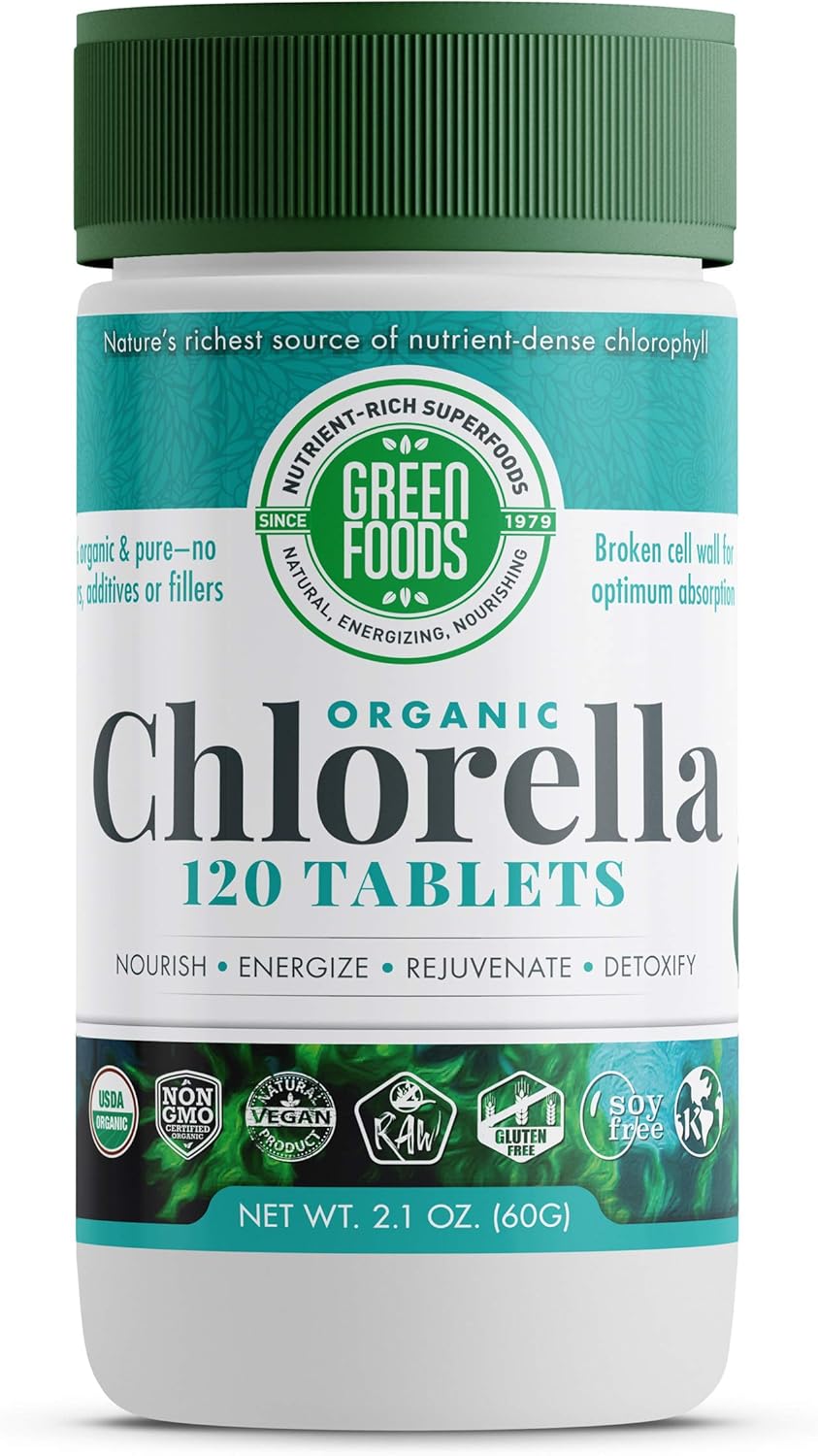 Organic Chlorella Tablets - 500mg, 120 Count - Green Foods - BoostGo Australia