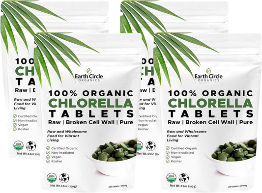 Organic Chlorella Tablets by Earth Circle - Pack of 4 (OG1 Certified)