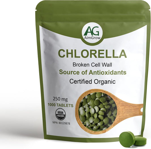 Organic Chlorella Tablets with Broken Cell Wall, 1000 Count, 250mg - Canada Organic