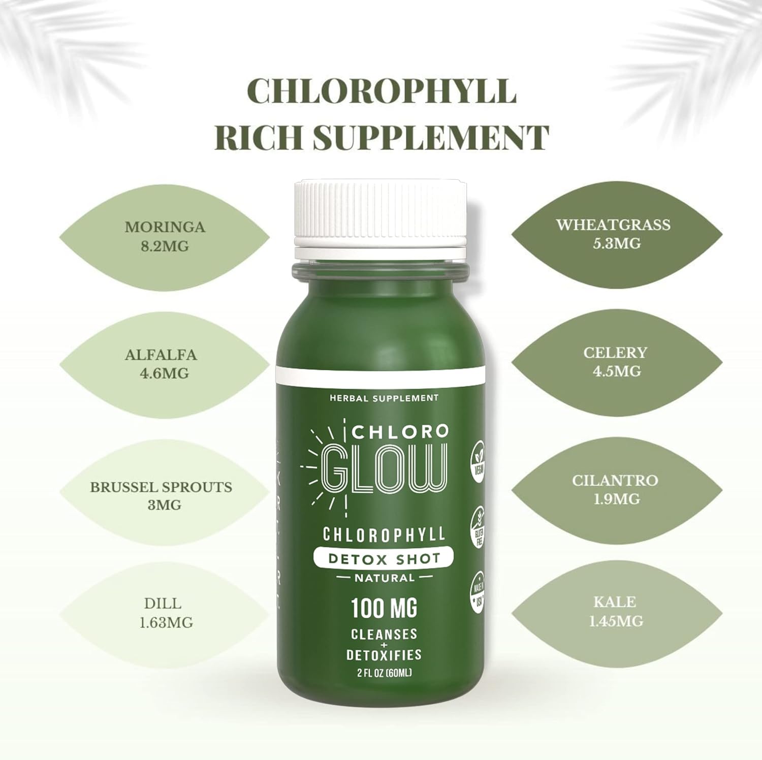 Organic Chloroglow Chlorophyll Detox Shots - Energizing Plant-Based Drink for Immune System Support - Cleansing Detox Formula (4 Pack)